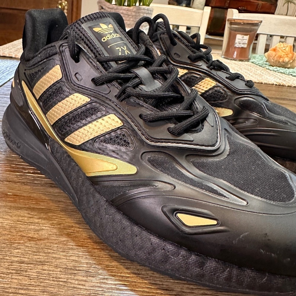 Adidas‎ ZX 2K Boost Black Gold Running Shoes Sneakers Athletic GZ7484 Size 6
